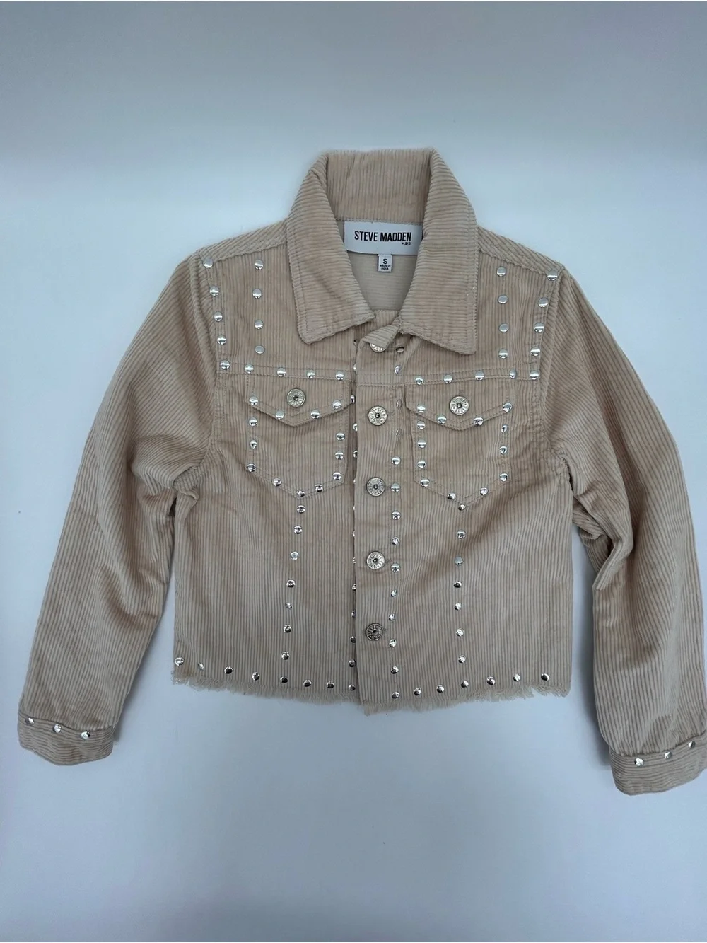 Steve Madden Girls Beige Studded Corduroy Trucker Jacket Size Small